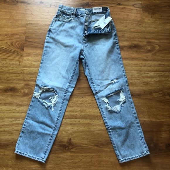 PacSun Light Blue Ripped High Waisted Straight Leg Jeans 25 - Picture 2 of 6